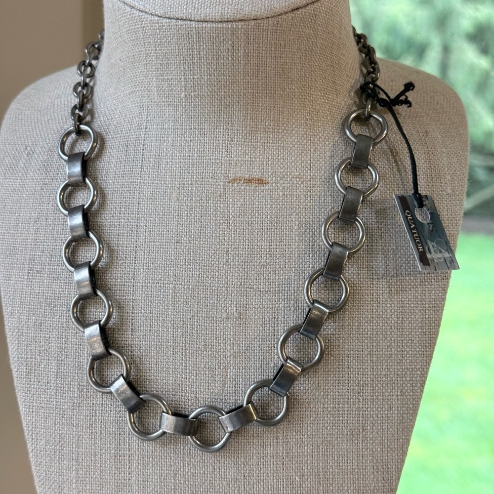 Chunky Hammered Link Necklace in Aged Silver